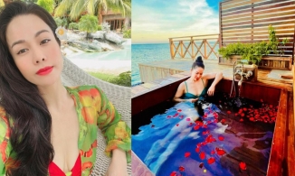 Nhật Kim Anh ngâm mình trong bồn tắm lộ thiên, trễ nải ở tuổi U40