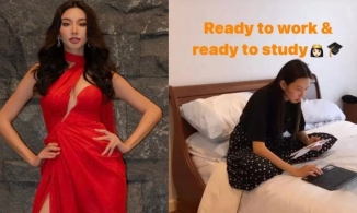 Thùy Tiên đi công tác Thái Lan vẫn mang bài vở miệt mài đèn sách đêm khuya