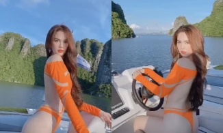 Khoảnh khắc Ngọc Trinh được nhà thiết kế nam thoa kem chống nắng gây sốt