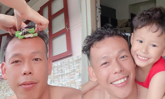'Ông chú' thủ môn Tấn Trường khoe kiểu tóc độc nhờ bàn tay khéo léo của vợ