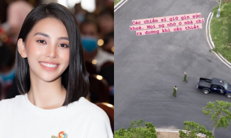 Tiểu Vy có hành động đáng yêu với các chiến sĩ công an tuần tra