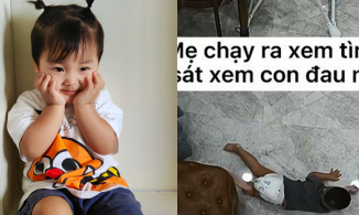 Con trai ngã nhào trên ghế xuống đất, Hòa Minzy đứng khoanh tay cười