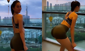 Tung clip tập thể dục, Tiểu Vy vô tình khoe đường cong hơn 'đường đua'