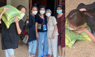 Làm từ thiện cùng mẹ, con gái Phương Thanh vác 20kg gạo