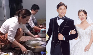 Là doanh nhân giàu có, bà xã Quý Bình không ngại rửa bát khi về nhà chồng