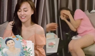 Phương Oanh vỡ oà hạnh phúc khi được ê-kíp 'Hương vị tình thân' tổ chức sinh nhật