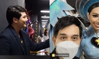 MC Miss Grand dõi mắt theo Thùy Tiên chăm chú bất chấp đang phỏng vấn thí sinh