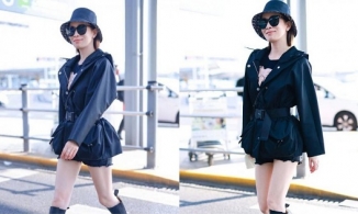 Xa Thi Mạn lên đồ ra sân bay như idol Hàn, chân dài trắng nõn ở tuổi U50