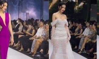 Lệ Quyên chăm chú theo dõi từng bước chân của Cẩm Đan trên sàn catwalk