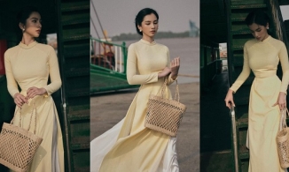 Cẩm Đan xả ảnh mặc áo dài, đẹp, thanh lịch và gợi nhớ đến Tăng Thanh Hà