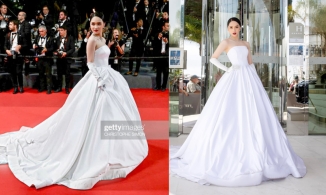 Hương Giang trên thảm đỏ Cannes như cô dâu, netizen tưởng qua Pháp chụp ảnh cưới