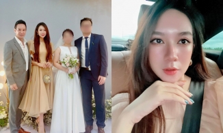 Minh Hà - vợ U40 của Lý Hải đi ăn cưới, nhan sắc làm cô dâu thành nhân vật phụ