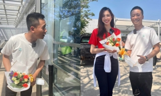 Quang Linh Vlogs “nhát gái' hồi hộp ôm bó hoa đón Thuỳ Tiên tại Angola