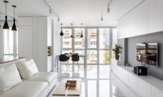 Căn hộ 99m² sang chảnh với màu trắng tinh khôi và đá cẩm thạch