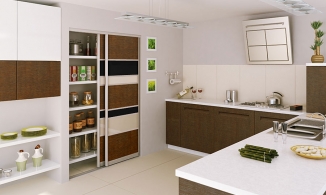 Cửa trượt: Giải pháp phân vùng, lưu trữ ẩn giúp phòng bếp đẹp và tiện ích