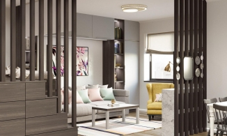 Căn hộ sử dụng vách ngăn lam gỗ cùng gam màu pastel tuyệt đẹp làm điểm nhấn