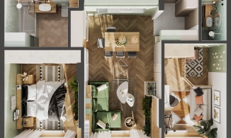 Sự kết hợp xinh đẹp giữa màu xanh ô liu, be, nội thất gỗ trong căn hộ 70m²