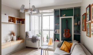 Căn hộ 34m² dài và hẹp nhưng quyến rũ nhờ sắc màu cùng logia tươi sáng