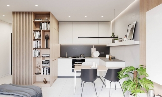 Căn hộ 37m² theo phong cách tối giản nhưng vẫn quyến rũ nhờ gam màu trắng, xám và gỗ thanh lịch