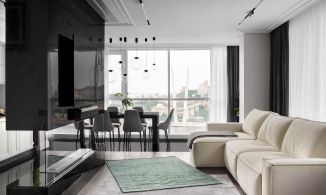 Căn hộ 100m² đen - trắng sang trọng với nội thất đá cẩm thạch, gỗ tự nhiên