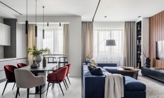 Căn hộ 120m² đỏ - xanh lam - xám thanh lịch và cá tính của cặp vợ chồng son