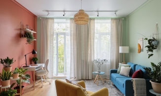 Căn hộ 68m² ấn tượng bởi sự tương phản của màu gạch đất nung ấm áp và xanh bạc hà tươi mát