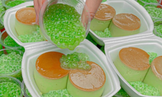Flan lá dứa xanh biếc, món mới của tiệm buffet flan ở quận 10, Sài Gòn?