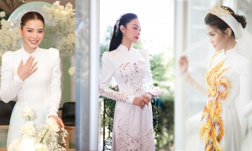 Mỹ nhân Việt diện áo dài trắng ngày cưới: Minh Hằng độc lạ cùng ô lưới, Lan Khuê chơi trội