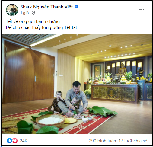 Shark Việt ngồi bệt gói bánh chưng cùng cháu, để lộ phòng thờ to lớn như chính điện - Ảnh 1