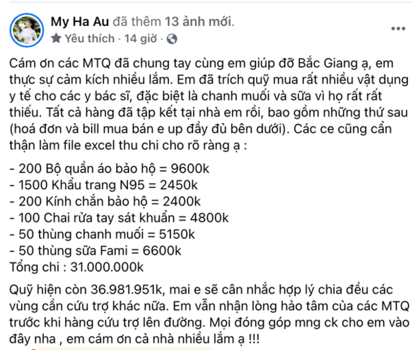 Giữa ồn ào tiền từ thiện, Âu Hà My công khai luôn hoá đơn minh bạch đến từng nghìn lẻ - Ảnh 2