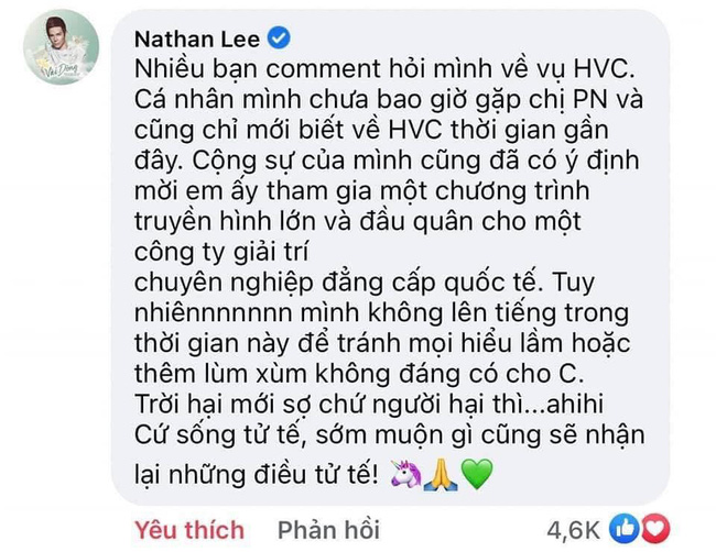 Nathan Lee lên tiếng về lùm xùm của Hồ Văn Cường.
