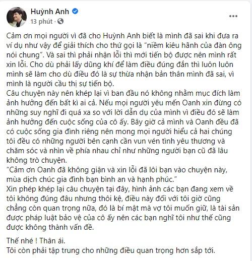Huỳnh Anh lên tiếng xin lỗi tình cũ Hoàng Oanh vì phát ngôn kém duyên - Ảnh 2
