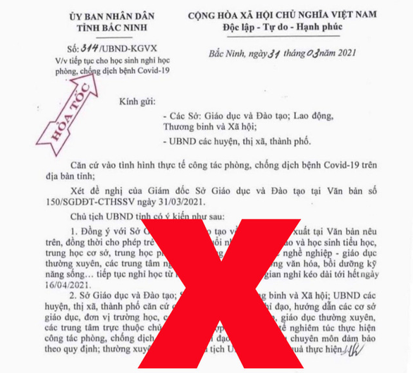 Bắc Ninh: 'Chơi lớn' ngày Cá tháng Tư, làm giả văn bản cho nghỉ học do dịch - Ảnh 1