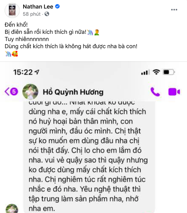 Nathan Lee bị Hồ Quỳnh Hương nhắc nhở: 'Không được dùng chất kích thích' - Ảnh 1