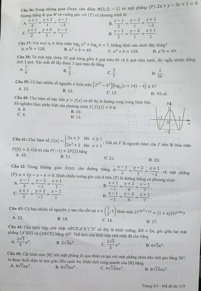 Đề thi môn Toán THPT Quốc gia năm 2022 chính thức tất cả các mã đề (đang cập nhật) - Ảnh 2