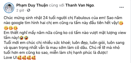 Chúc sinh nhật đàn chị Ngô Thanh Vân, Jun Phạm ẩn ý về 'anh rể' kém tuổi - Ảnh 1