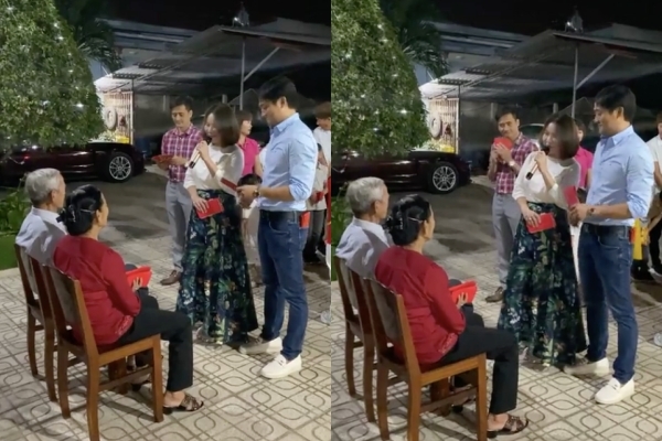 Quý Bình và vợ về chúc Tết gia đình nam diễn viên.