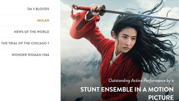 Mulan chỉ nhận một đề cử duy nhất tại hạng mục diễn viên đóng thế.
