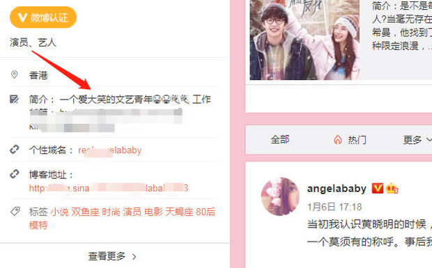 Phần giới thiệu trên Weibo của Angela Baby gây xôn xao