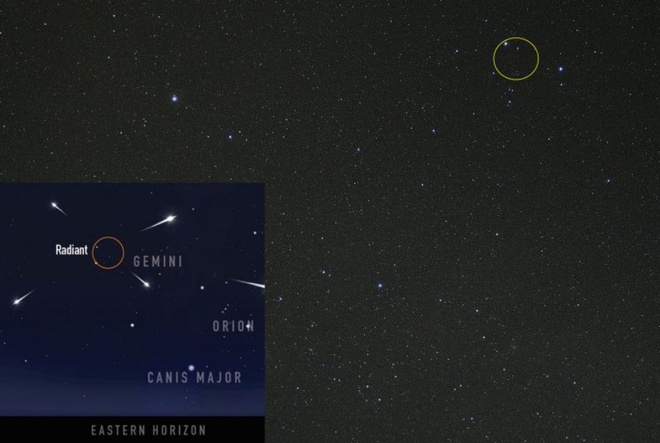 Sao băng Geminids có vị trí gần với sao băng Orionids xuất hiện hồi tháng 10 vừa qua. Ảnh: Earthsky