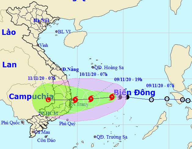 Dự báo vị trí và đường đi của bão số 12 - Nguồn: Trung tâm Dự báo khí tượng thủy văn Quốc gia