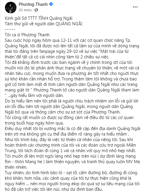 Phương Thanh chính thức viết tâm thư xin lỗi người dân Quảng Ngãi - Ảnh 2