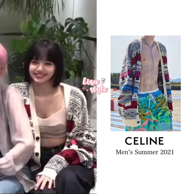 Lisa cũng từng khoác chiếc áo Cardigan nằm trong BTS mùa Hè 2021 dành cho nam của CELINE
