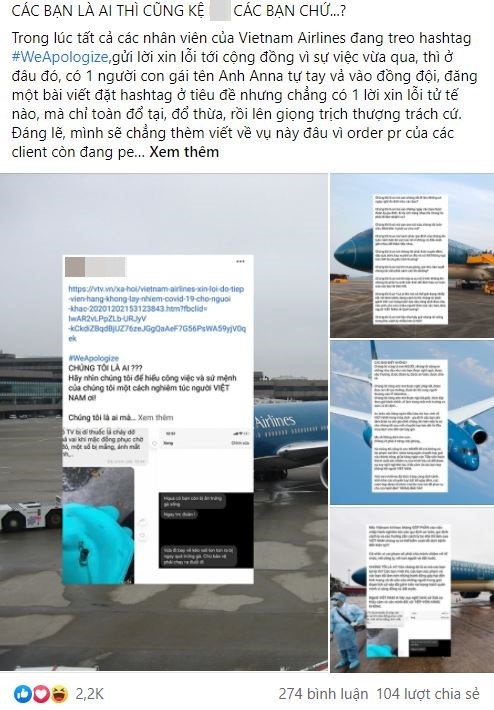 Đồng loạt để hashtag xin lỗi, tiếp viên Vietnam Airlines bị chỉ trích  - Ảnh 2