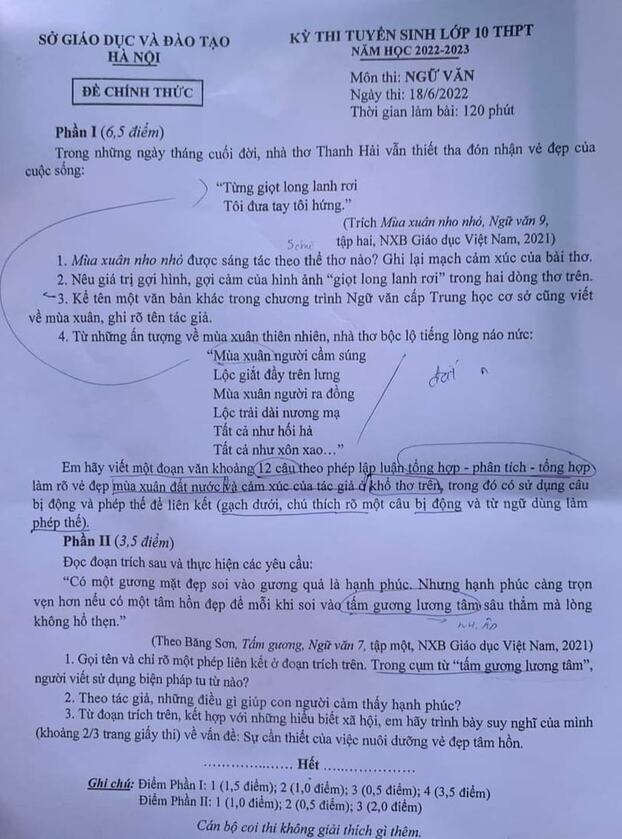de thi mon ngu van ky thi vao lop 10 thpt tp ha noi 2022 nguon anh gia dinh moi Đề thi môn Ngữ văn kỳ thi vào lớp 10 THPT TP. Hà Nội 2022 (Nguồn ảnh: Gia đình mới).