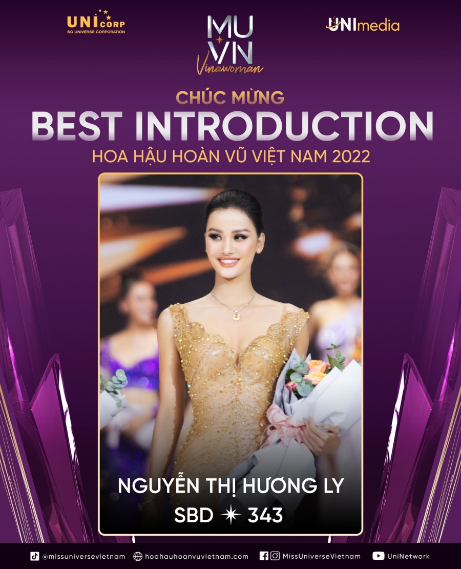 Hương Ly thắng giải thưởng phụ 'Best Introduction' Hoa hậu Hoàn vũ Việt Nam 2022.