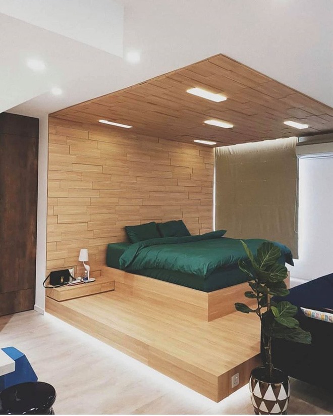 Phòng ngủ tách biệt hẳn với chất liệu gỗ