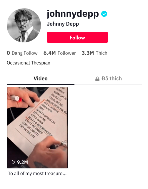 Johnny Depp lập TikTok sau khi thắng kiện, hơn 6 triệu follow/ngày.