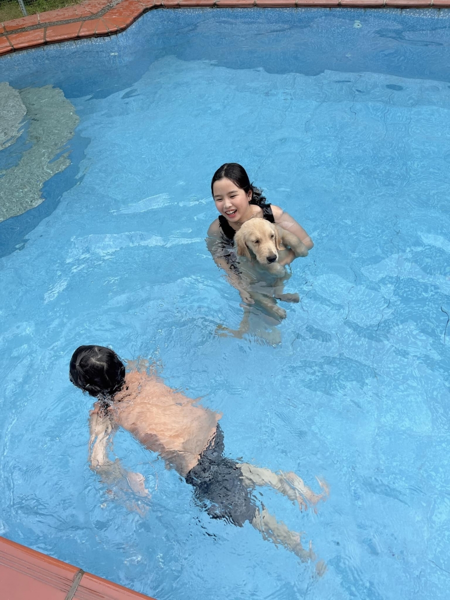 Bể bơi trong vắt nên các bé có thể thoả thích đùa nghịch