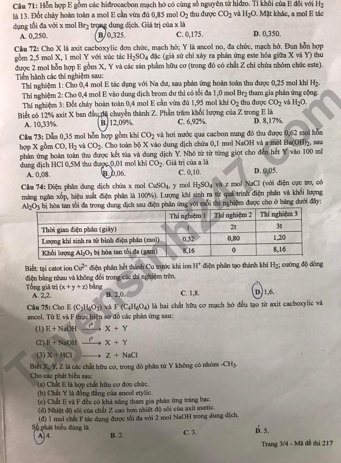 Đáp án đề thi môn Hóa học mã đề 217 kỳ thi tốt nghiệp THPT 2022 - Ảnh 3